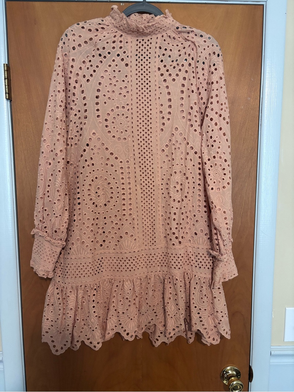 Eyelet Lace Mini Dress in Dusty Peach
